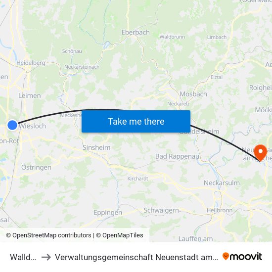 Walldorf to Verwaltungsgemeinschaft Neuenstadt am Kocher map