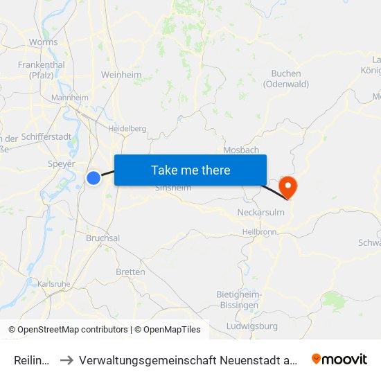 Reilingen to Verwaltungsgemeinschaft Neuenstadt am Kocher map