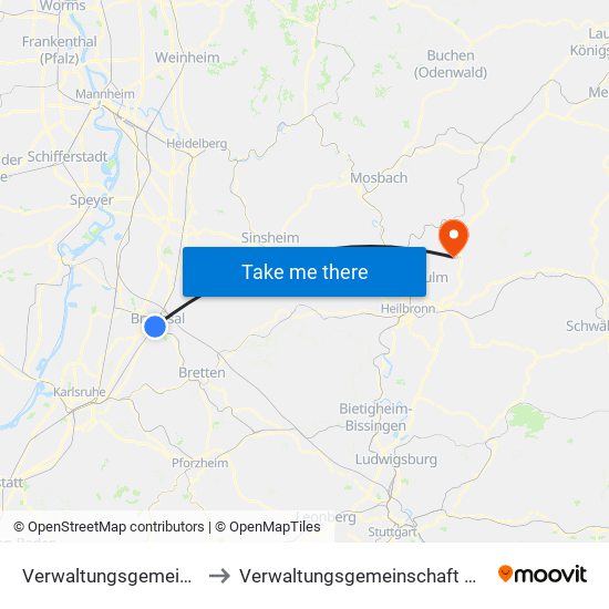 Verwaltungsgemeinschaft Bruchsal to Verwaltungsgemeinschaft Neuenstadt am Kocher map
