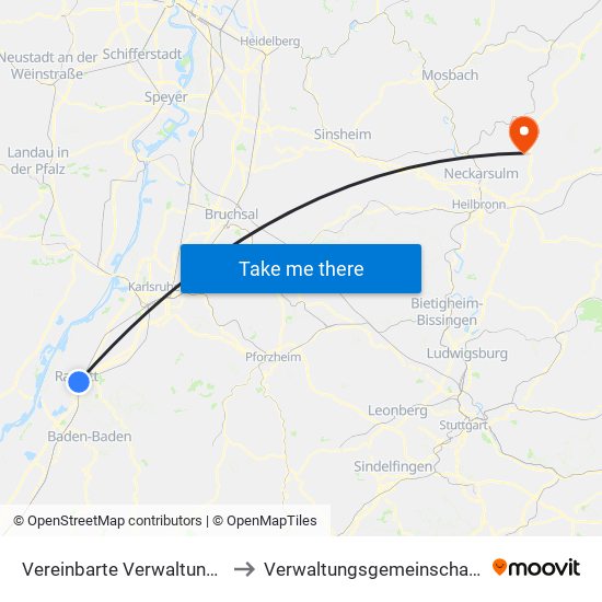 Vereinbarte Verwaltungsgemeinschaft Rastatt to Verwaltungsgemeinschaft Neuenstadt am Kocher map