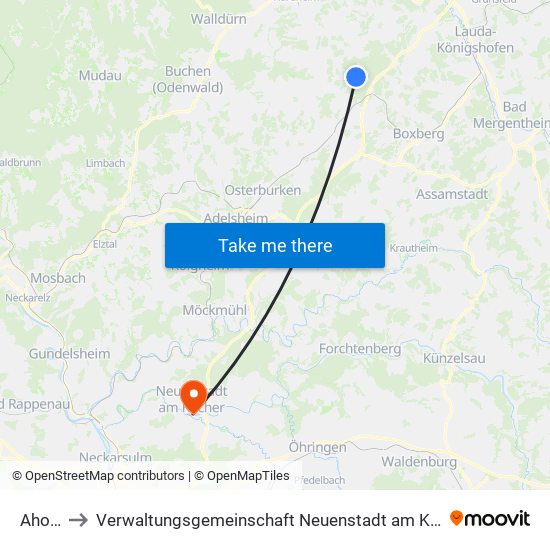 Ahorn to Verwaltungsgemeinschaft Neuenstadt am Kocher map