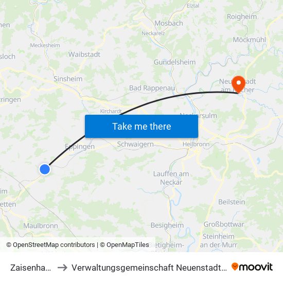 Zaisenhausen to Verwaltungsgemeinschaft Neuenstadt am Kocher map