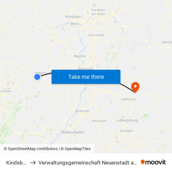 Kindsbach to Verwaltungsgemeinschaft Neuenstadt am Kocher map
