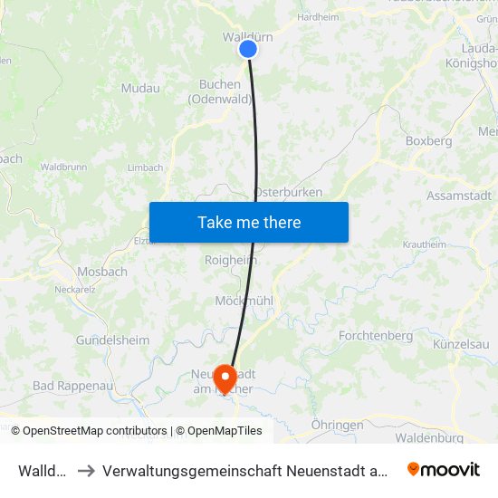 Walldürn to Verwaltungsgemeinschaft Neuenstadt am Kocher map