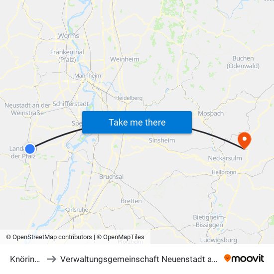 Knöringen to Verwaltungsgemeinschaft Neuenstadt am Kocher map