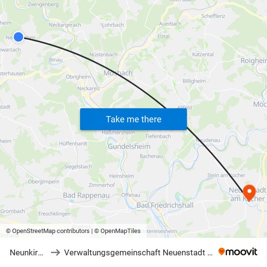 Neunkirchen to Verwaltungsgemeinschaft Neuenstadt am Kocher map