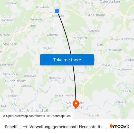 Schefflenz to Verwaltungsgemeinschaft Neuenstadt am Kocher map