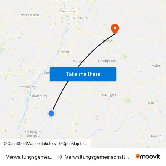 Verwaltungsgemeinschaft Hausach to Verwaltungsgemeinschaft Neuenstadt am Kocher map