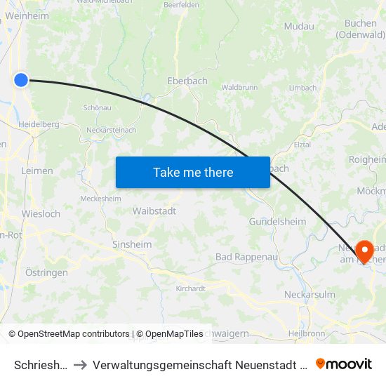 Schriesheim to Verwaltungsgemeinschaft Neuenstadt am Kocher map