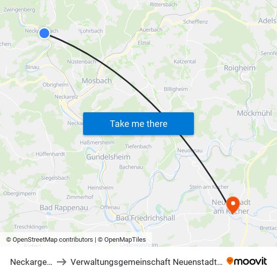 Neckargerach to Verwaltungsgemeinschaft Neuenstadt am Kocher map