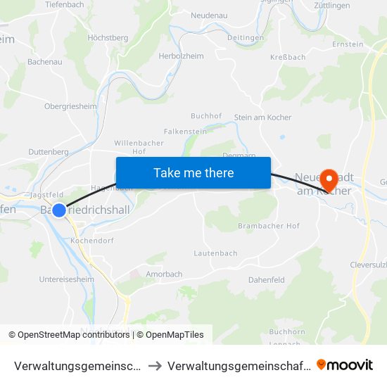 Verwaltungsgemeinschaft Bad Friedrichshall to Verwaltungsgemeinschaft Neuenstadt am Kocher map