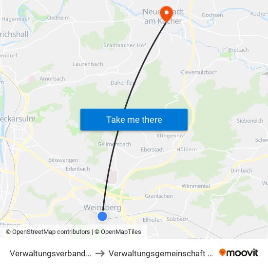 Verwaltungsverband Raum Weinsberg to Verwaltungsgemeinschaft Neuenstadt am Kocher map