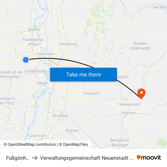 Fußgönheim to Verwaltungsgemeinschaft Neuenstadt am Kocher map