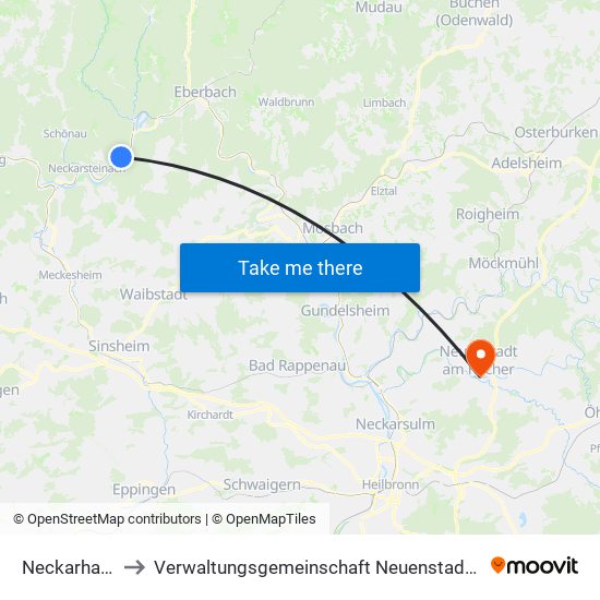 Neckarhausen to Verwaltungsgemeinschaft Neuenstadt am Kocher map