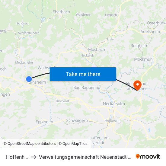 Hoffenheim to Verwaltungsgemeinschaft Neuenstadt am Kocher map