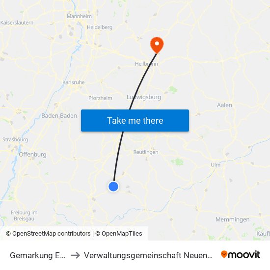 Gemarkung Endingen to Verwaltungsgemeinschaft Neuenstadt am Kocher map