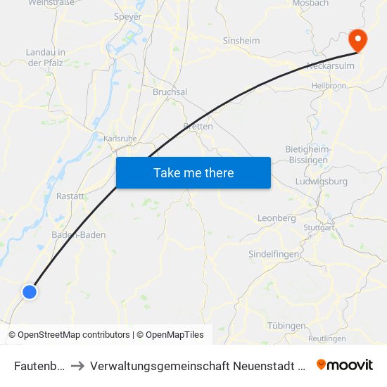 Fautenbach to Verwaltungsgemeinschaft Neuenstadt am Kocher map