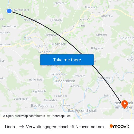 Lindach to Verwaltungsgemeinschaft Neuenstadt am Kocher map