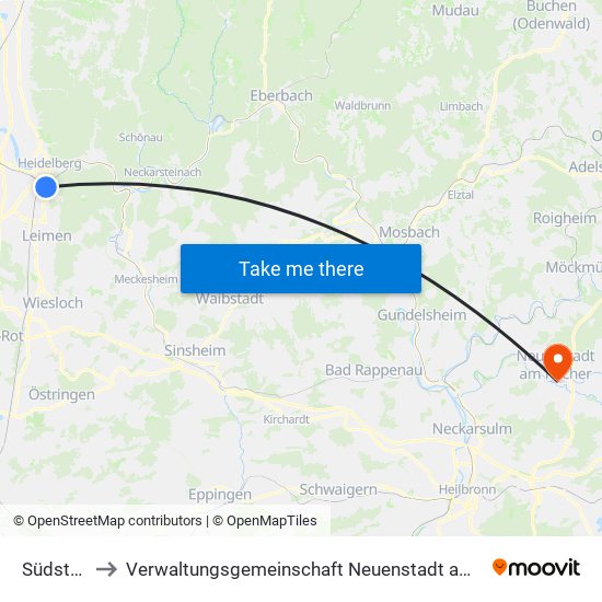 Südstadt to Verwaltungsgemeinschaft Neuenstadt am Kocher map