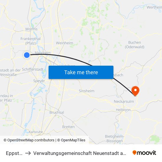 Eppstein to Verwaltungsgemeinschaft Neuenstadt am Kocher map