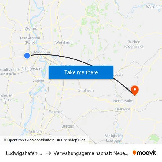 Ludwigshafen-Ruchheim to Verwaltungsgemeinschaft Neuenstadt am Kocher map