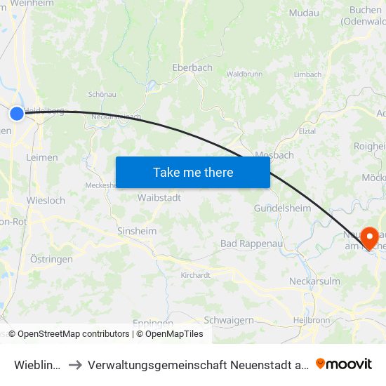 Wieblingen to Verwaltungsgemeinschaft Neuenstadt am Kocher map