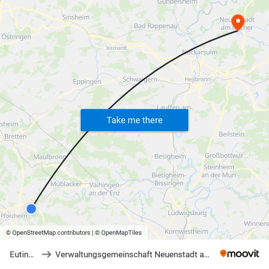 Eutingen to Verwaltungsgemeinschaft Neuenstadt am Kocher map