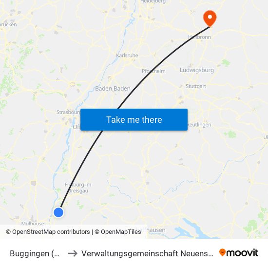 Buggingen (Kernort) to Verwaltungsgemeinschaft Neuenstadt am Kocher map