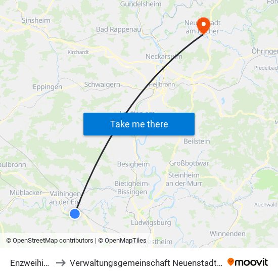 Enzweihingen to Verwaltungsgemeinschaft Neuenstadt am Kocher map