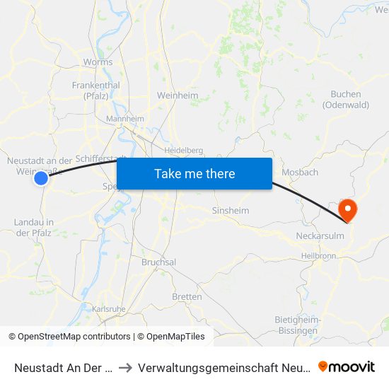 Neustadt An Der Weinstraße to Verwaltungsgemeinschaft Neuenstadt am Kocher map