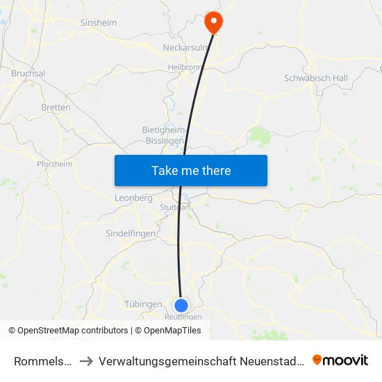 Rommelsbach to Verwaltungsgemeinschaft Neuenstadt am Kocher map