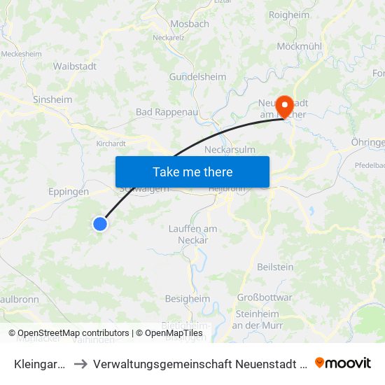 Kleingartach to Verwaltungsgemeinschaft Neuenstadt am Kocher map