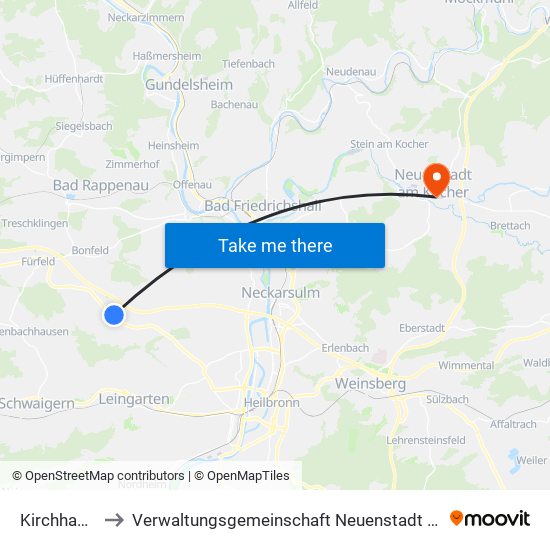 Kirchhausen to Verwaltungsgemeinschaft Neuenstadt am Kocher map