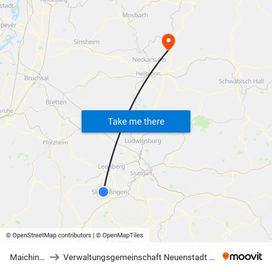 Maichingen to Verwaltungsgemeinschaft Neuenstadt am Kocher map