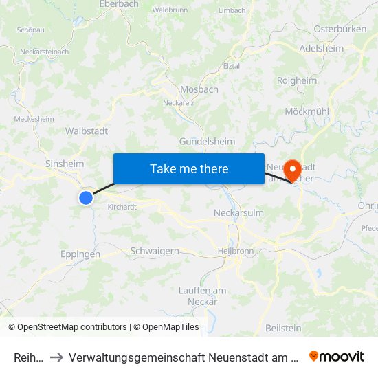 Reihen to Verwaltungsgemeinschaft Neuenstadt am Kocher map