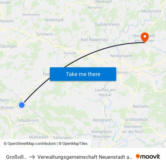 Großvillars to Verwaltungsgemeinschaft Neuenstadt am Kocher map