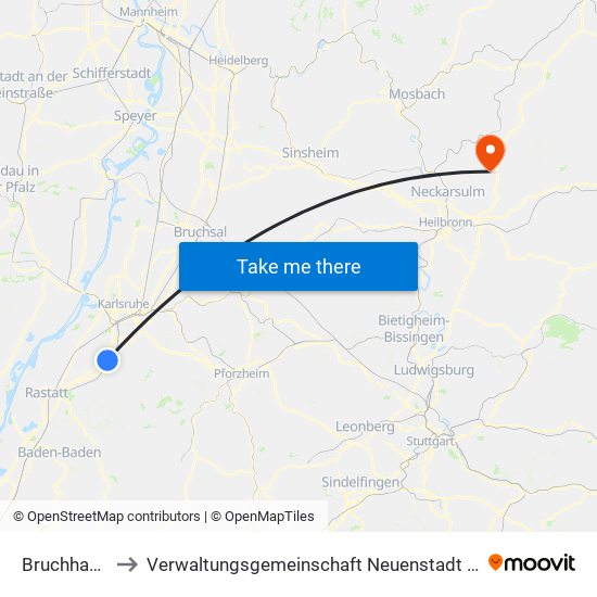 Bruchhausen to Verwaltungsgemeinschaft Neuenstadt am Kocher map