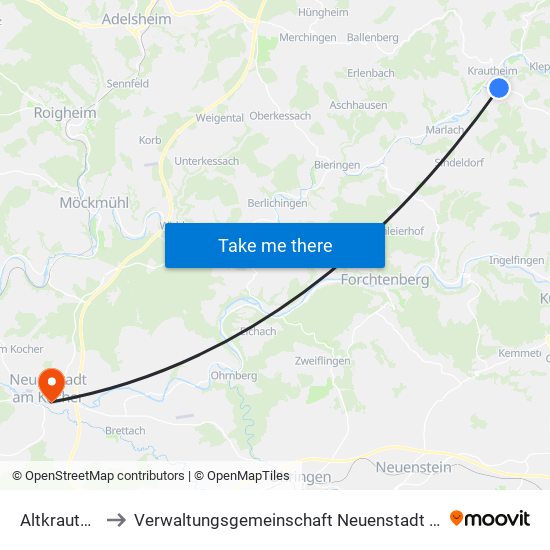 Altkrautheim to Verwaltungsgemeinschaft Neuenstadt am Kocher map