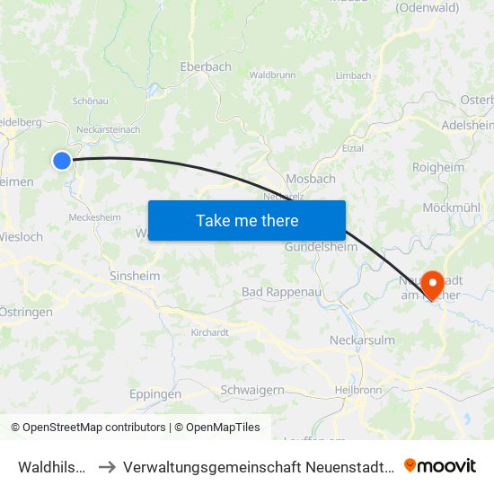 Waldhilsbach to Verwaltungsgemeinschaft Neuenstadt am Kocher map