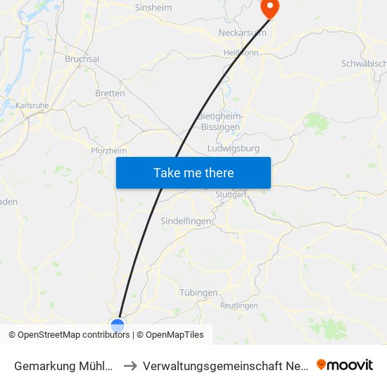 Gemarkung Mühlen am Neckar to Verwaltungsgemeinschaft Neuenstadt am Kocher map