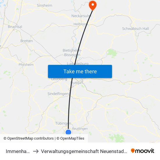 Immenhausen to Verwaltungsgemeinschaft Neuenstadt am Kocher map