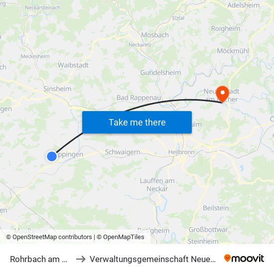 Rohrbach am Gießhübel to Verwaltungsgemeinschaft Neuenstadt am Kocher map