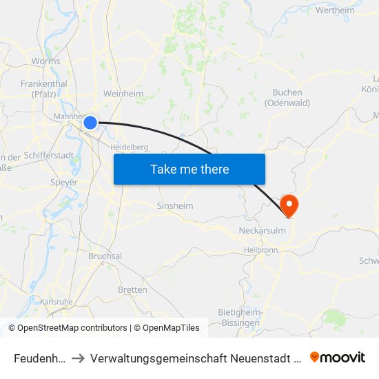 Feudenheim to Verwaltungsgemeinschaft Neuenstadt am Kocher map