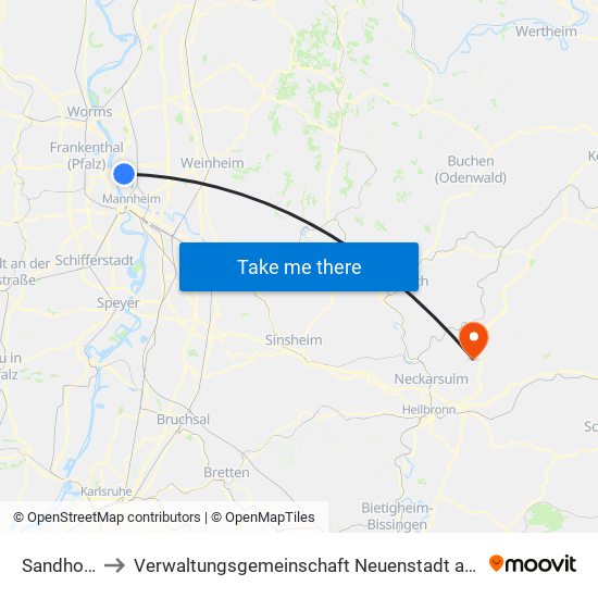 Sandhofen to Verwaltungsgemeinschaft Neuenstadt am Kocher map