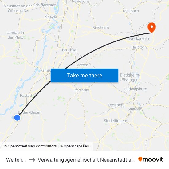 Weitenung to Verwaltungsgemeinschaft Neuenstadt am Kocher map