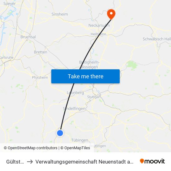 Gültstein to Verwaltungsgemeinschaft Neuenstadt am Kocher map