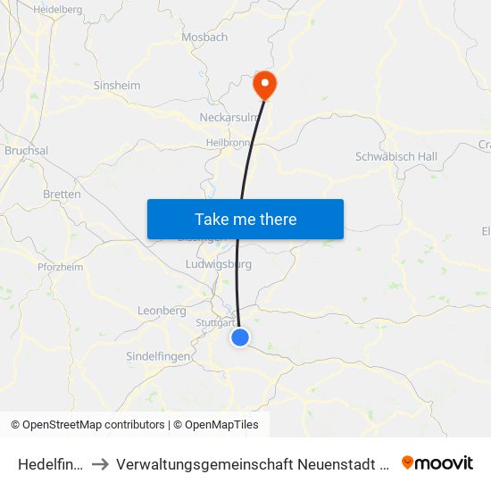 Hedelfingen to Verwaltungsgemeinschaft Neuenstadt am Kocher map