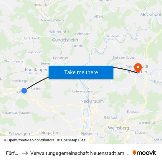 Fürfeld to Verwaltungsgemeinschaft Neuenstadt am Kocher map
