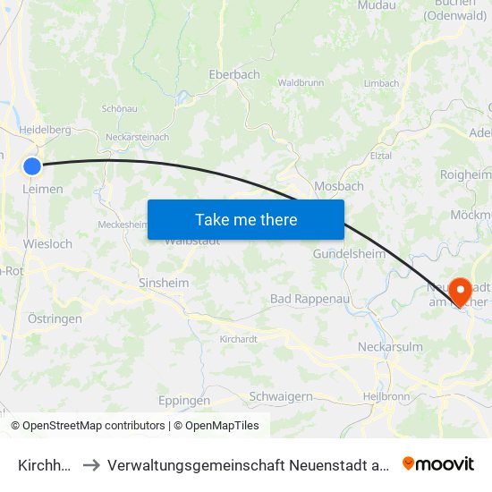 Kirchheim to Verwaltungsgemeinschaft Neuenstadt am Kocher map