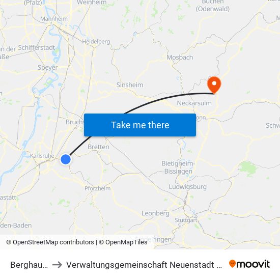 Berghausen to Verwaltungsgemeinschaft Neuenstadt am Kocher map